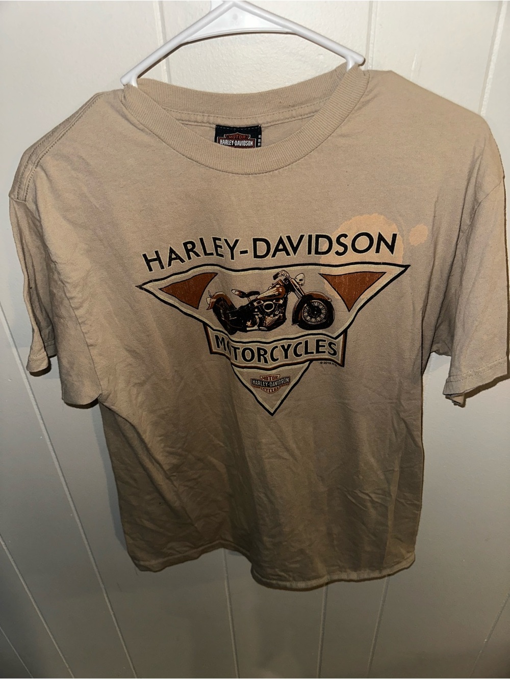 Vintage Harley-Davidson Tan Short Sleeve Motorcycle Graphic Tee | Front & back